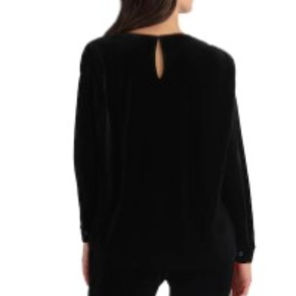 H Halston Long Sleeve Relaxed Boatneck Stretch Velvet Top NWT - Picture 2 of 8